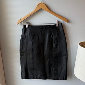 VTG David Hollis Black Leather Pencil Skirt
